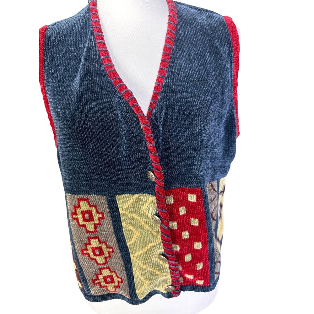 CDG Patchwork Knit Button-Up Sweater Vest With Re… - image 1